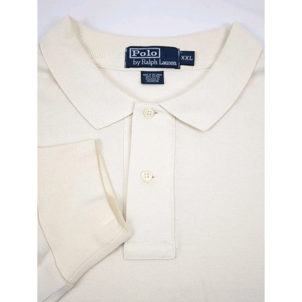 Polo Ralph Lauren‎ Mens XXL Cream Off White Long Sleeve Cotton Pique Polo Shirt